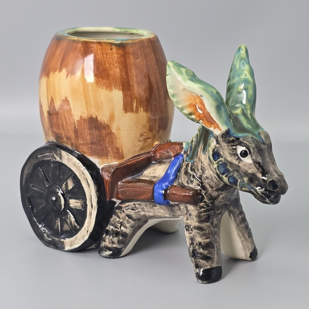 Vintage Occupied Japan Donkey Cart Planter Ceramic Burro Wagon Planter Figurine - Picture 4 of 11